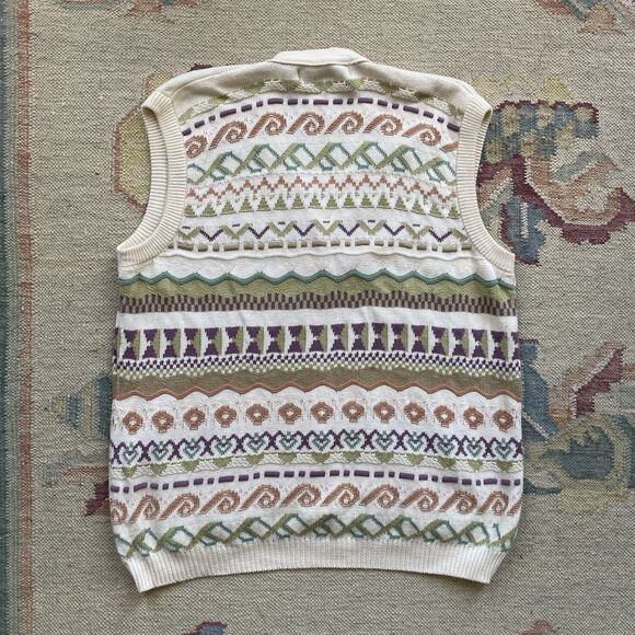 Vintage Gaeltarra Sweater Vest 42" US Large Irish Cotton Ireland Button Front - Picture 2 of 6